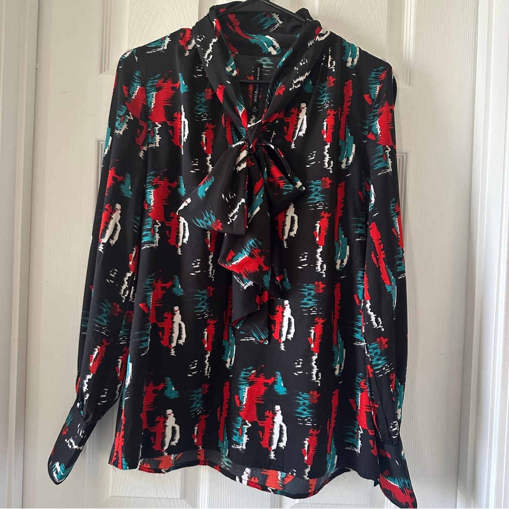 Walter Baker Black, Red, and Turquoise Patterned Blouse Size Small